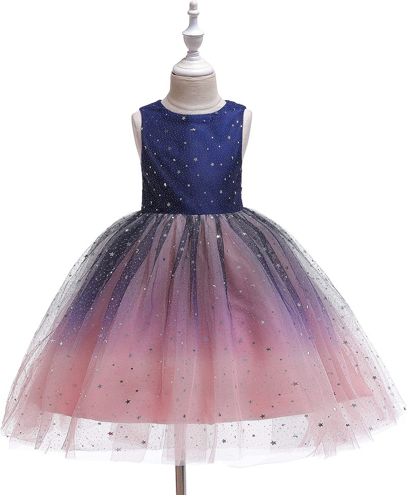 Glamulice Blush Pink Princess Sparkle Ombre Tulle Tutu Dress Flower Girls Lace Bridesmaid Dresses for Wedding Pageant Holiday Birthday Party Prom Ball Gown Formal Kids Dance Evening Navy Blue Gown 6 - Image 3